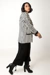 KA-Sha_Black Cotton Wasim Striped Long Sleeve Blazer _at_Aza_Fashions
