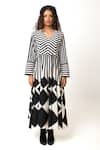 Buy KA-Sha Black Cotton V-neck Zebra Stripe Pattern Midi Dress at Aza Fashions Buy_KA-Sha_Black Cotton V-neck Zebra Stripe Pattern Midi Dress _at_Aza_Fashions