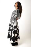 KA-Sha Black Cotton V-neck Zebra Stripe Pattern Midi Dress Online at Aza Fashions KA-Sha_Black Cotton V-neck Zebra Stripe Pattern Midi Dress _Online_at_Aza_Fashions