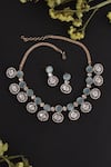 Shop_Swabhimann_Blue Diamonds, Stones Rose Gold Uncut Polki Necklace Set _at_Aza_Fashions