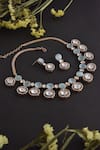 Swabhimann_Blue Diamonds, Stones Rose Gold Uncut Polki Necklace Set _Online_at_Aza_Fashions
