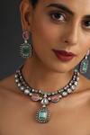 Shop_Swabhimann_Pink Diamonds, Stones Square Polki Embellished Necklace Set _Online_at_Aza_Fashions