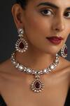 Shop_Swabhimann_Red Cut Work, Stones Embellished Pendant Necklace Set _Online_at_Aza_Fashions