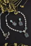 Swabhimann_Blue Diamonds, Stones Uncut Polki Work Necklace Set _Online_at_Aza_Fashions
