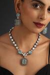 Shop_Swabhimann_Blue Diamonds, Stones Uncut Polki Work Necklace Set _Online_at_Aza_Fashions