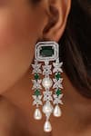 Shop_SWABHIMANN_Green Zirconia Embellished Dangler Earrings _Online_at_Aza_Fashions