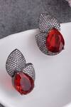Shop_Swabhimann_Red Zari Zirconia Embellished Studs _at_Aza_Fashions