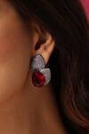 Shop_Swabhimann_Red Zari Zirconia Embellished Studs _Online_at_Aza_Fashions