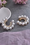 Shop_SWABHIMANN_White Pearl Embellished Hoops _at_Aza_Fashions