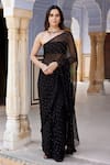 Buy_Geroo Jaipur_Black Chiffon Embroidery Mukaish Dana Saree With Unstitched Blouse Fabric_at_Aza_Fashions