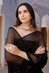 Shop_Geroo Jaipur_Black Chiffon Embroidery Mukaish Dana Saree With Unstitched Blouse Fabric_Online_at_Aza_Fashions