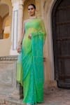 Buy_Geroo Jaipur_Green Saree Chiffon Embroidery Mukaish Shaded With Unstitched Blouse Fabric _at_Aza_Fashions