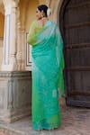 Shop_Geroo Jaipur_Green Saree Chiffon Embroidery Mukaish Shaded With Unstitched Blouse Fabric _at_Aza_Fashions