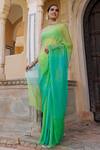 Geroo Jaipur_Green Saree Chiffon Embroidery Mukaish Shaded With Unstitched Blouse Fabric _Online_at_Aza_Fashions