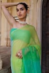 Shop_Geroo Jaipur_Green Saree Chiffon Embroidery Mukaish Shaded With Unstitched Blouse Fabric _Online_at_Aza_Fashions