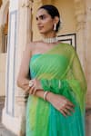 Geroo Jaipur_Green Saree Chiffon Embroidery Mukaish Shaded With Unstitched Blouse Fabric _at_Aza_Fashions