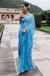 Buy_Geroo Jaipur_Blue Saree Chiffon Tie Dye Bandhani Pattern With Unstitched Blouse Fabric_Online_at_Aza_Fashions