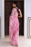 Shop_Geroo Jaipur_Pink Saree Chiffon Dyed Shibori Bandhani With Unstitched Blouse Fabric_at_Aza_Fashions