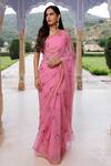 Geroo Jaipur_Pink Saree Chiffon Hand-painted Floral With Unstitched Blouse _Online_at_Aza_Fashions