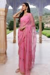 Buy_Geroo Jaipur_Pink Saree Chiffon Hand-painted Floral With Unstitched Blouse _Online_at_Aza_Fashions