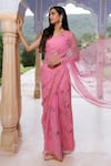 Shop_Geroo Jaipur_Pink Saree Chiffon Hand-painted Floral With Unstitched Blouse _Online_at_Aza_Fashions