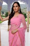 Geroo Jaipur_Pink Saree Chiffon Hand-painted Floral With Unstitched Blouse _at_Aza_Fashions