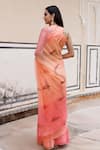 Shop_Geroo Jaipur_Peach Saree Chiffon Hand-painted Floral Pattern With Unstitched Blouse Fabric_at_Aza_Fashions