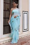 Geroo Jaipur_Blue Saree Chiffon Hand-painted Motif Peacock With Unstitched Blouse _Online_at_Aza_Fashions