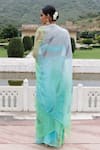 Shop_Geroo Jaipur_Green Saree Chiffon Hand-painted Feather With Unstitched Blouse _at_Aza_Fashions