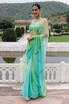 Buy_Geroo Jaipur_Green Saree Chiffon Hand-painted Feather With Unstitched Blouse _Online_at_Aza_Fashions