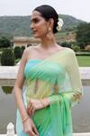 Shop_Geroo Jaipur_Green Saree Chiffon Hand-painted Feather With Unstitched Blouse _Online_at_Aza_Fashions