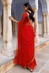 Shop_Geroo Jaipur_Red Saree Chiffon Embroidered Zari With Unstitched Blouse Fabric _at_Aza_Fashions