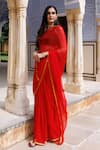 Geroo Jaipur_Red Saree Chiffon Embroidered Zari With Unstitched Blouse Fabric _Online_at_Aza_Fashions