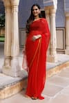 Buy_Geroo Jaipur_Red Saree Chiffon Embroidered Zari With Unstitched Blouse Fabric _Online_at_Aza_Fashions