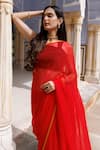 Shop_Geroo Jaipur_Red Saree Chiffon Embroidered Zari With Unstitched Blouse Fabric _Online_at_Aza_Fashions