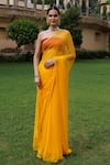 Buy_Geroo Jaipur_Yellow Saree Chiffon Embroidered Zari Border With Unstitched Blouse Fabric _at_Aza_Fashions