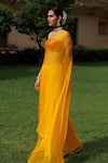 Geroo Jaipur_Yellow Saree Chiffon Embroidered Zari Border With Unstitched Blouse Fabric _Online_at_Aza_Fashions