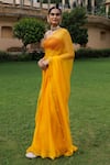 Buy_Geroo Jaipur_Yellow Saree Chiffon Embroidered Zari Border With Unstitched Blouse Fabric _Online_at_Aza_Fashions