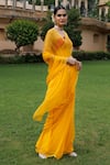 Shop_Geroo Jaipur_Yellow Saree Chiffon Embroidered Zari Border With Unstitched Blouse Fabric _Online_at_Aza_Fashions