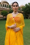 Geroo Jaipur_Yellow Saree Chiffon Embroidered Zari Border With Unstitched Blouse Fabric _at_Aza_Fashions