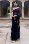 Geroo Jaipur_Blue Saree Chiffon Embroidered Zari Work With Unstitched Blouse Fabric _Online_at_Aza_Fashions