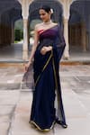 Buy_Geroo Jaipur_Blue Saree Chiffon Embroidered Zari Work With Unstitched Blouse Fabric _Online_at_Aza_Fashions