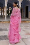 Shop_Geroo Jaipur_Pink Saree Chiffon Hand-painted Floral With Unstitched Blouse Fabric_at_Aza_Fashions