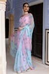 Geroo Jaipur_Blue Saree Chiffon Hand-painted Pattern Shaded With Unstitched Blouse Fabric _Online_at_Aza_Fashions