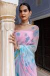 Shop_Geroo Jaipur_Blue Saree Chiffon Hand-painted Pattern Shaded With Unstitched Blouse Fabric _Online_at_Aza_Fashions