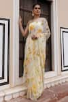 Shop_Geroo Jaipur_Yellow Saree Chiffon Pattern Zari Work With Unstitched Blouse Fabric _Online_at_Aza_Fashions