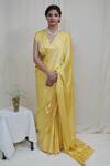 Buy_Ahmev_Yellow Modal, Silk Bold Floral Hand Block Print Saree _at_Aza_Fashions