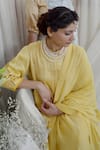 Ahmev_Yellow Modal, Silk Embroidery Round Neck Regal Floral Print Kurta Set _Online_at_Aza_Fashions