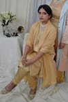 Buy_AHMEV_Beige Modal Silk Mandarin Collar Polished Straight Kurta Set _Online_at_Aza_Fashions