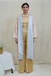Buy_AHMEV_Beige Modal Silk Divine High Waisted Pant _at_Aza_Fashions